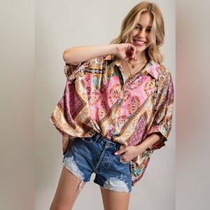 EUC🎀 EE:Some Paisley & Scarf Oversize Blouse